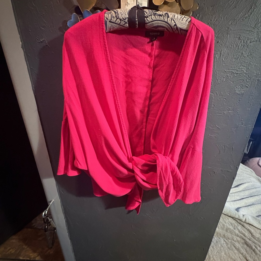 Torrid Hot Pink Knot Front Blouse 1x